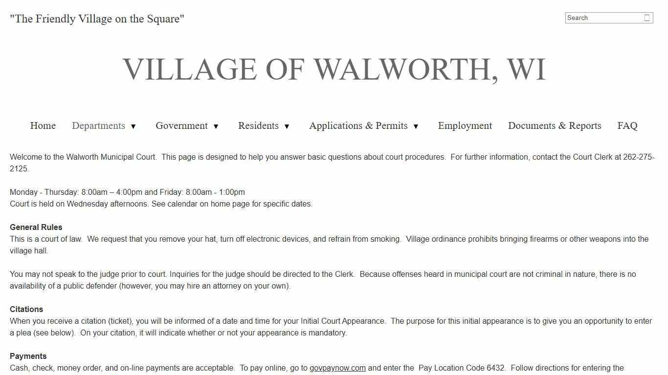 Municipal Court - VILLAGE OF WALWORTH, WI