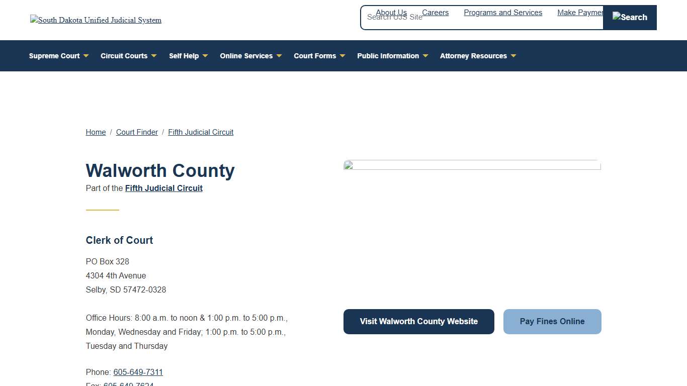 Walworth County South Dakota Unified Judicial System SD UJS