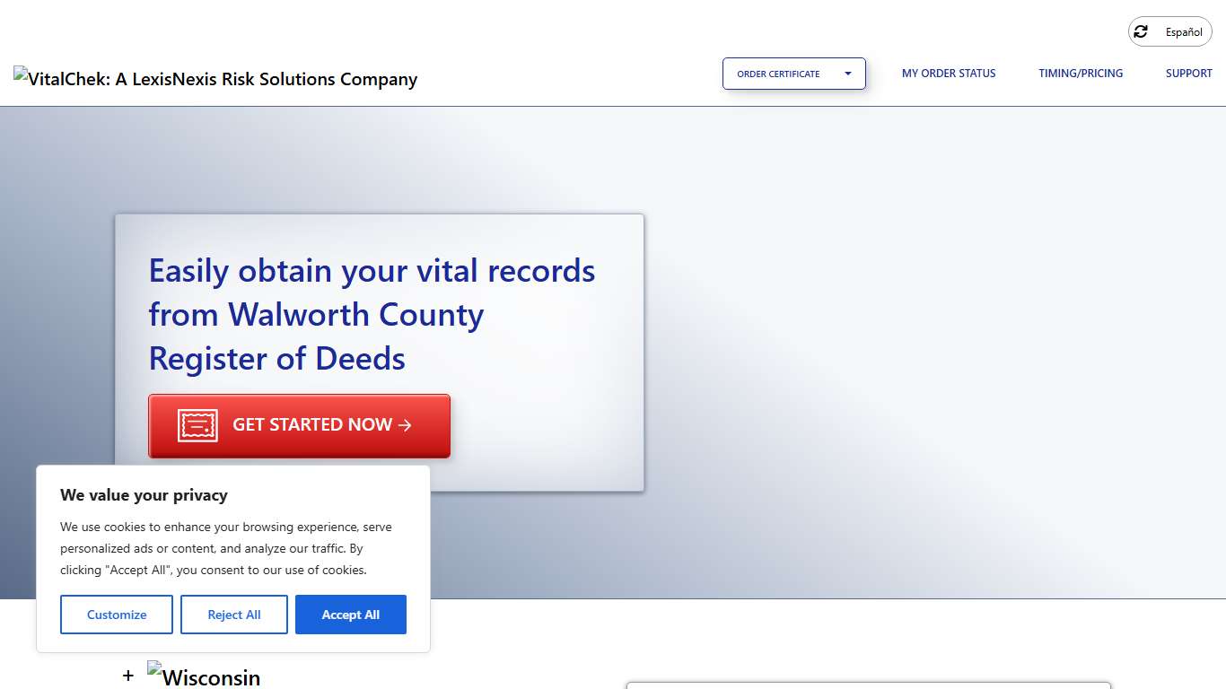 Walworth County Register of Deeds (WI) Order Certificates - VitalChek